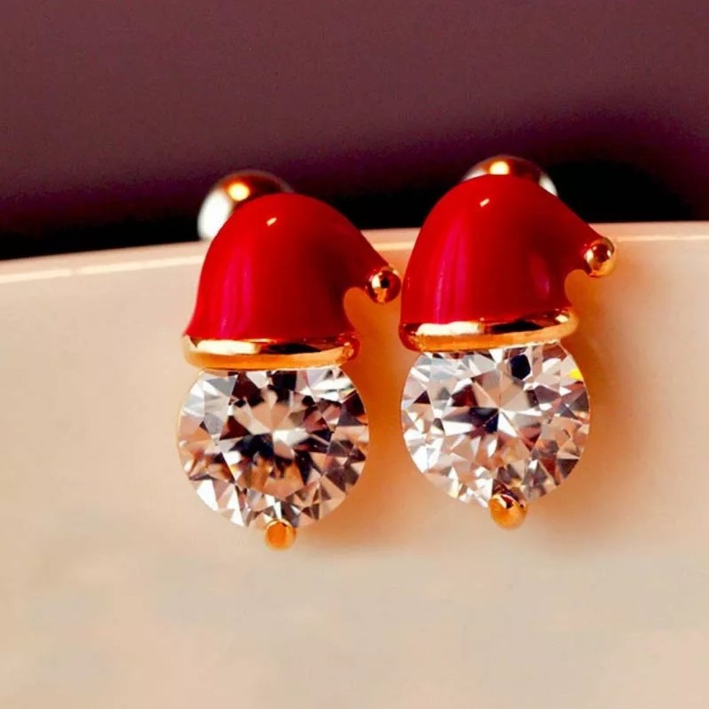 Christmas Santa Hat Crystal Stud Earrings Cute Festive Holiday Jewelry Gift 19$